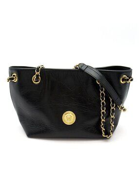 Versace Medusa Chain Tote Leather Black